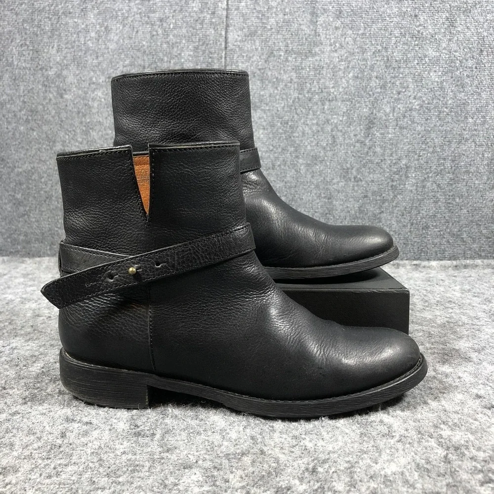 Madewell Ankle Boots‎ Womens 9.5 Black Leather Strap Pull On Low Heel 03827